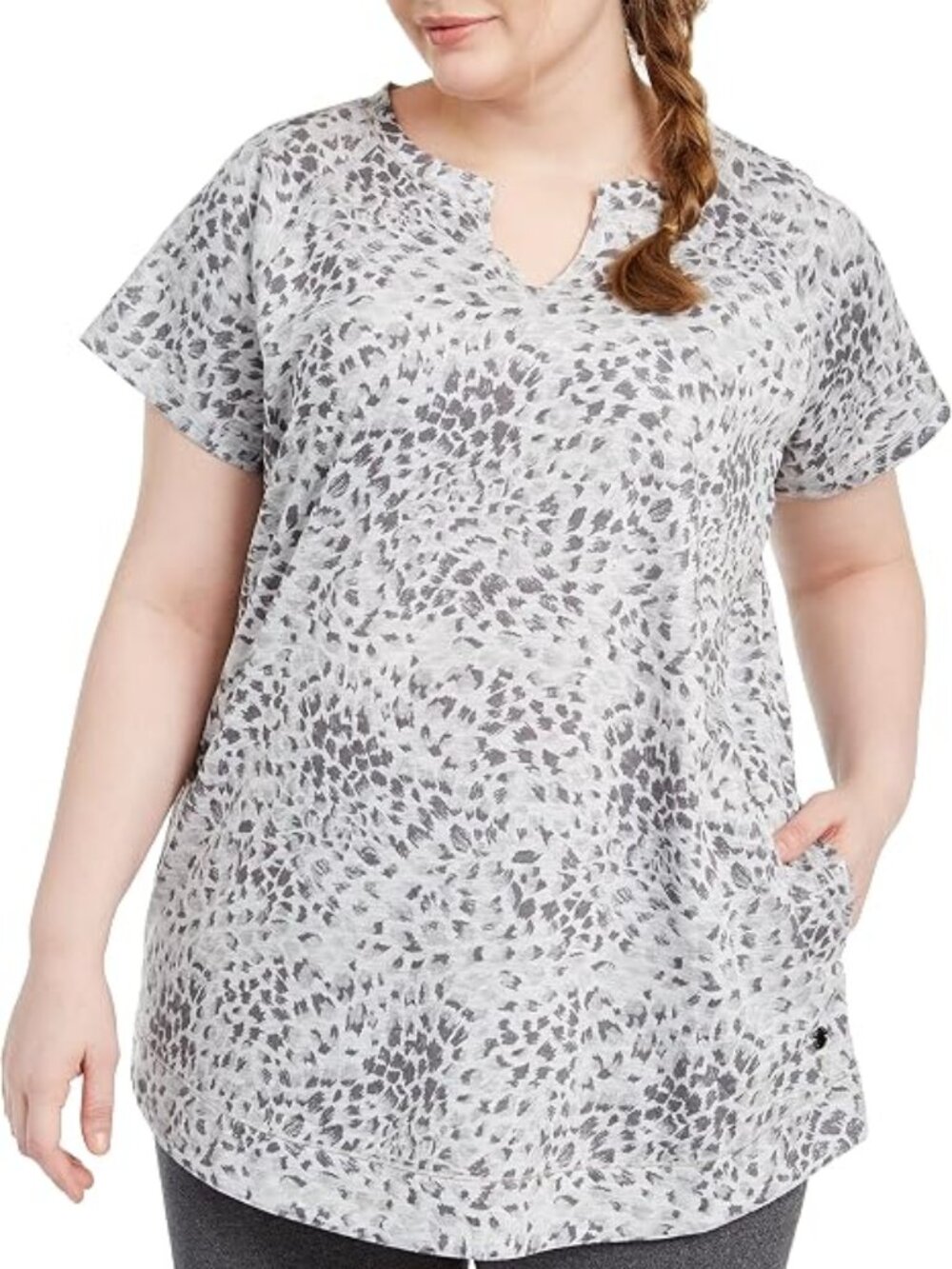 Ideology Womens Printed Split Neck Tunic